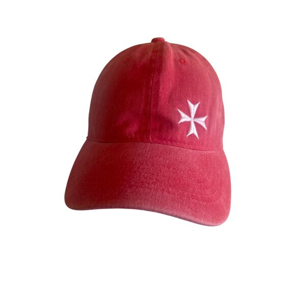 Red Cotton Baseball Cap Embroidered Malta & Maltese Cross Adjustable Strapback - Picture 1 of 6